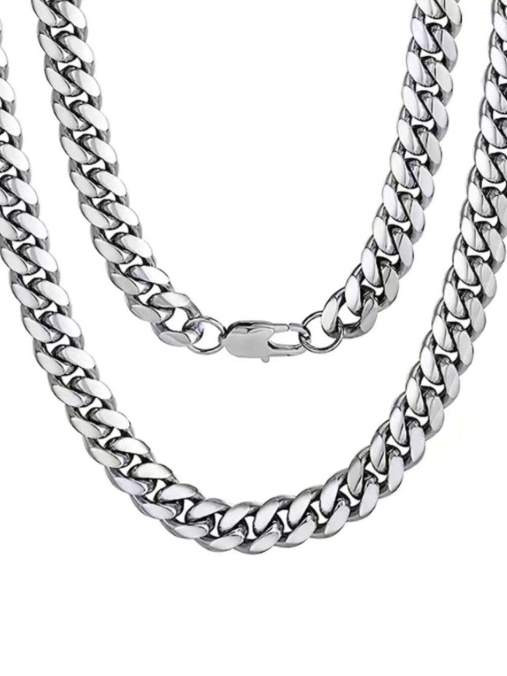 Thick Cuban Link Chain - Stainless Steel Silver Mens Necklace 30” 10mm